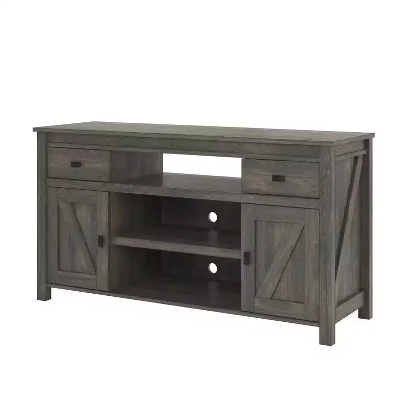 Mueble de TV con puerta corrediza de granero marrón para televisores de hasta 60 pulgadas