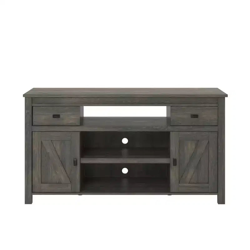 Mueble de TV con puerta corrediza de granero marrón para televisores de hasta 60 pulgadas