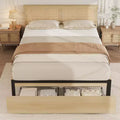 Rattan Bed Frame with Rattan Headboard, 2 Drawers, Boho Storage Bed Frame, No Box Spring Needed, Noise Free
