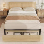 Rattan Bed Frame with Rattan Headboard, 2 Drawers, Boho Storage Bed Frame, No Box Spring Needed, Noise Free
