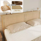 Cama de plataforma bohemia de ratán natural con 2 cajones, tamaño Full, para 2 personas