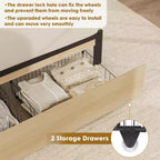 Cama de plataforma bohemia de ratán natural con 2 cajones, tamaño Full, para 2 personas