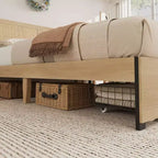 Cama de plataforma bohemia de ratán natural con 2 cajones, tamaño Full, para 2 personas