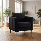 FurnitureR Velvet Accent Armchair with Metal Legs, Modern Upholstered Single Sofa Chair with Pillow, Comfortable Lounge Chair for Living Room Bedroom