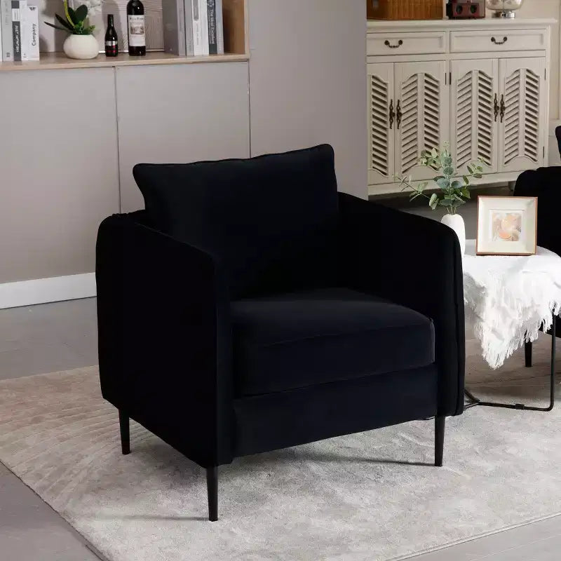 Sillón de terciopelo verde con brazos y patas metálicas – 1 asiento