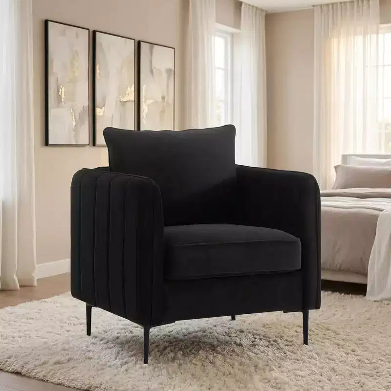 Sillón de terciopelo verde con brazos y patas metálicas – 1 asiento