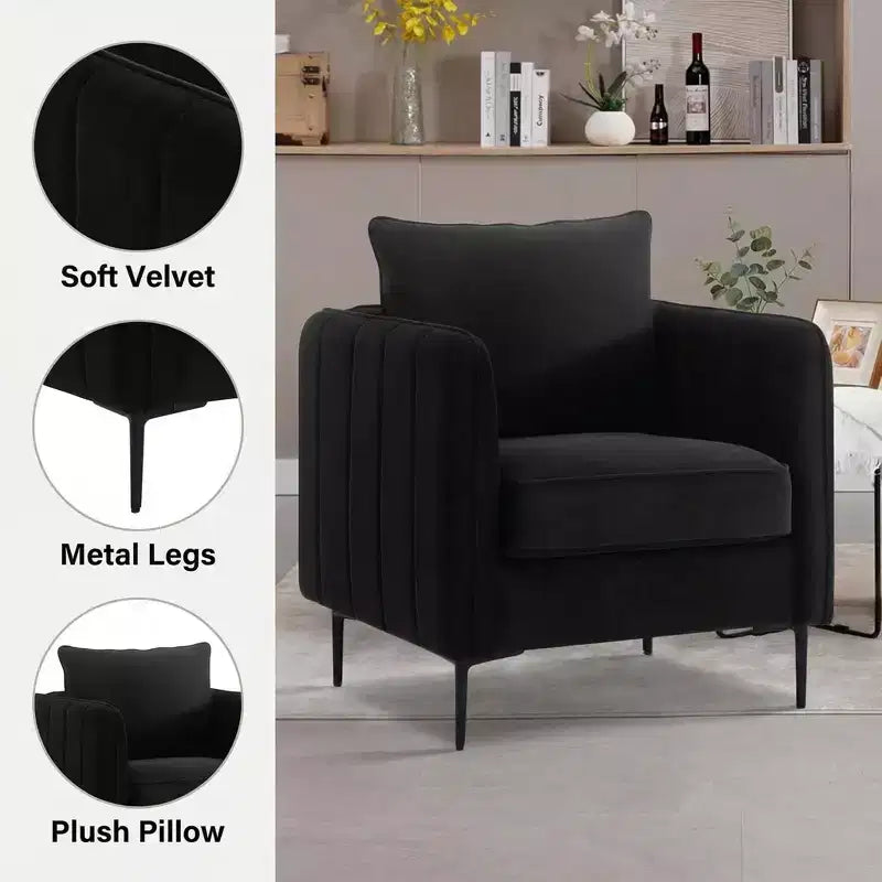 Sillón de terciopelo verde con brazos y patas metálicas – 1 asiento