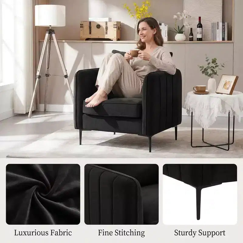 Sillón de terciopelo verde con brazos y patas metálicas – 1 asiento