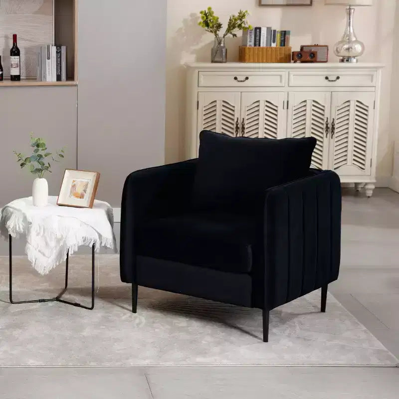 Sillón de terciopelo verde con brazos y patas metálicas – 1 asiento