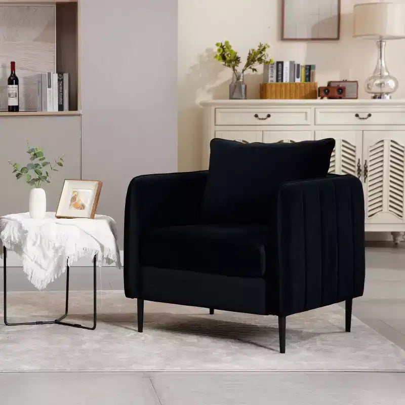 Sillón de terciopelo verde con brazos y patas metálicas – 1 asiento