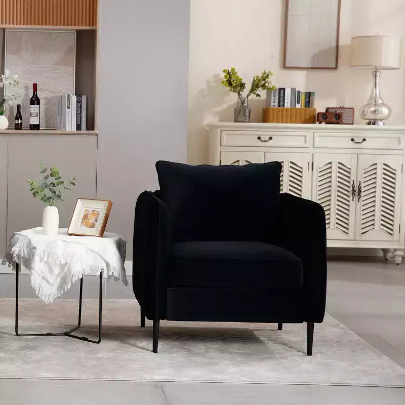 Sillón de terciopelo verde con brazos y patas metálicas – 1 asiento