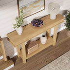 Mesa de consola estrecha de 2 niveles con estante de almacenamiento, color marrón/natural