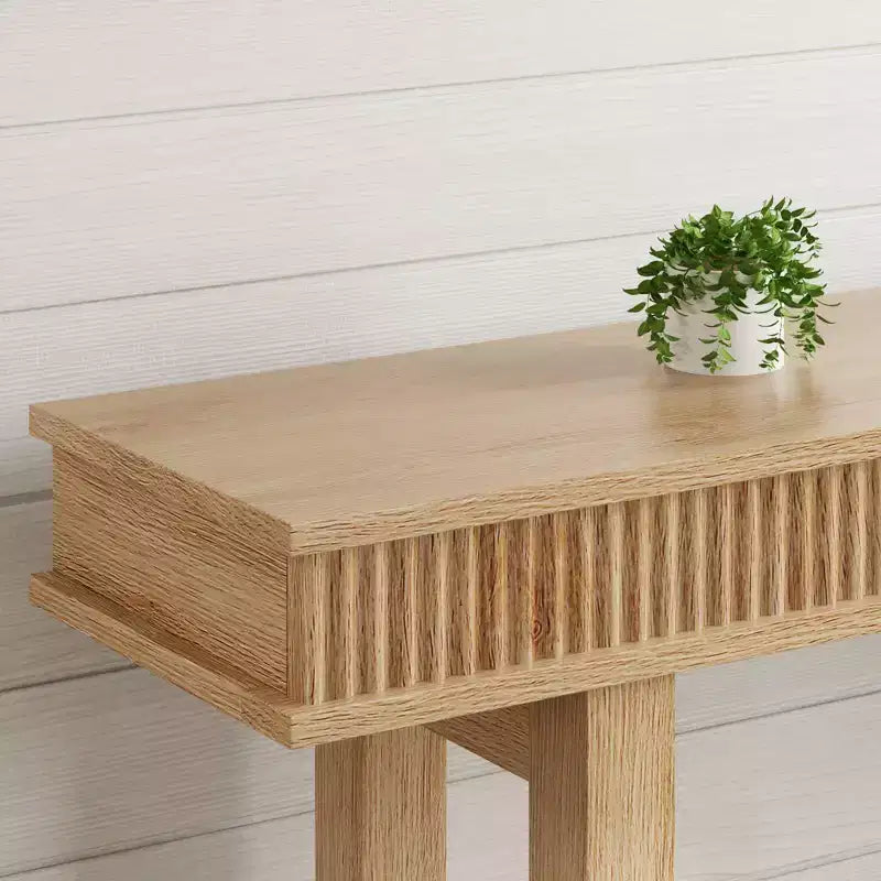 Mesa de consola estrecha de 2 niveles con estante de almacenamiento, color marrón/natural