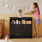 Wooden Baby Changing Table Dresser - 3 Drawers, Cabinet & 2 Shelves, 180 LBS Capacity, Detachable Top, 37.4 Height for Nursery Kids Room