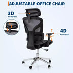 Silla de oficina ergonómica de malla negra/gris con respaldo alto para 1 — Apoyabrazos 4D, reposacabezas, soporte lumbar