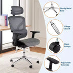 Silla de oficina ergonómica de malla negra/gris con respaldo alto para 1 — Apoyabrazos 4D, reposacabezas, soporte lumbar