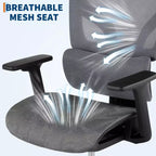 Silla de oficina ergonómica de malla negra/gris con respaldo alto para 1 — Apoyabrazos 4D, reposacabezas, soporte lumbar