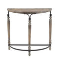 LuxenHome Rustic Wood and Metal Half Moon Console and Entry Table Brown