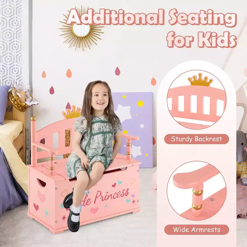 Banco de almacenamiento infantil Pink Crown – Asiento individual