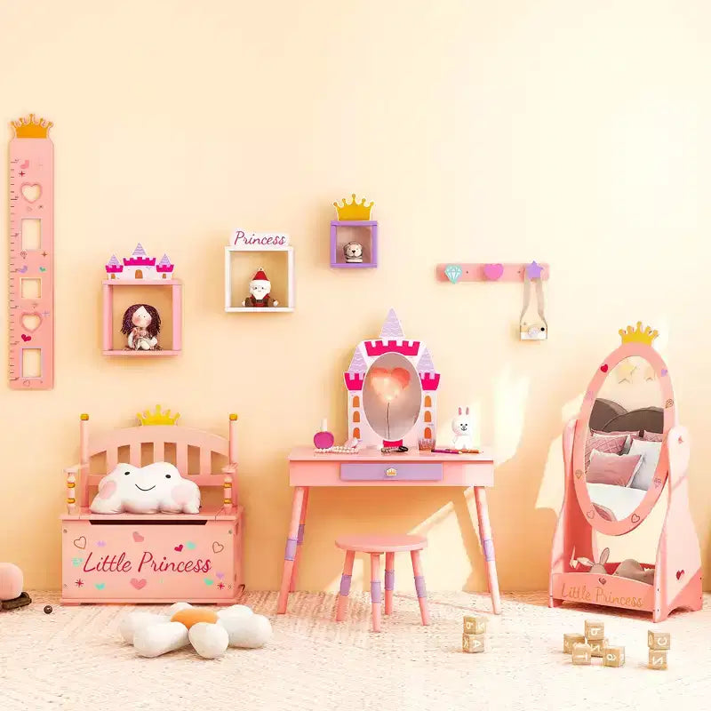 Banco de almacenamiento infantil Pink Crown – Asiento individual