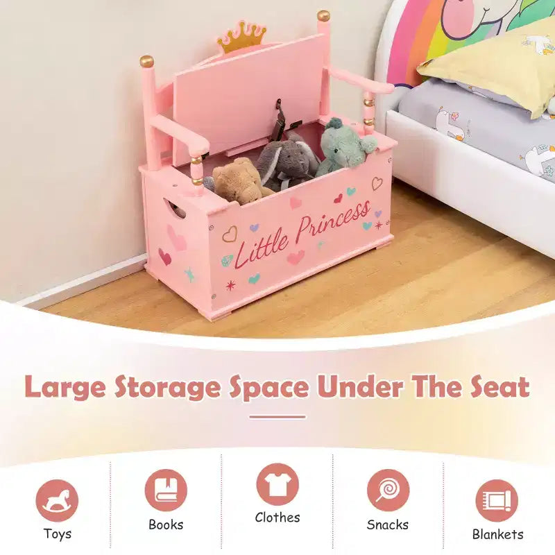 Banco de almacenamiento infantil Pink Crown – Asiento individual