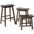 Taburetes rústicos de madera con asiento de montura, juego de 2 — Roble / Negro / Marrón