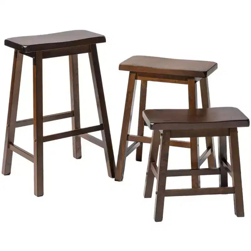 Taburetes rústicos de madera con asiento de montura, juego de 2 — Roble / Negro / Marrón