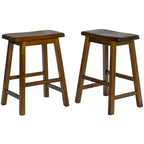 Taburetes rústicos de madera con asiento de montura, juego de 2 — Roble / Negro / Marrón