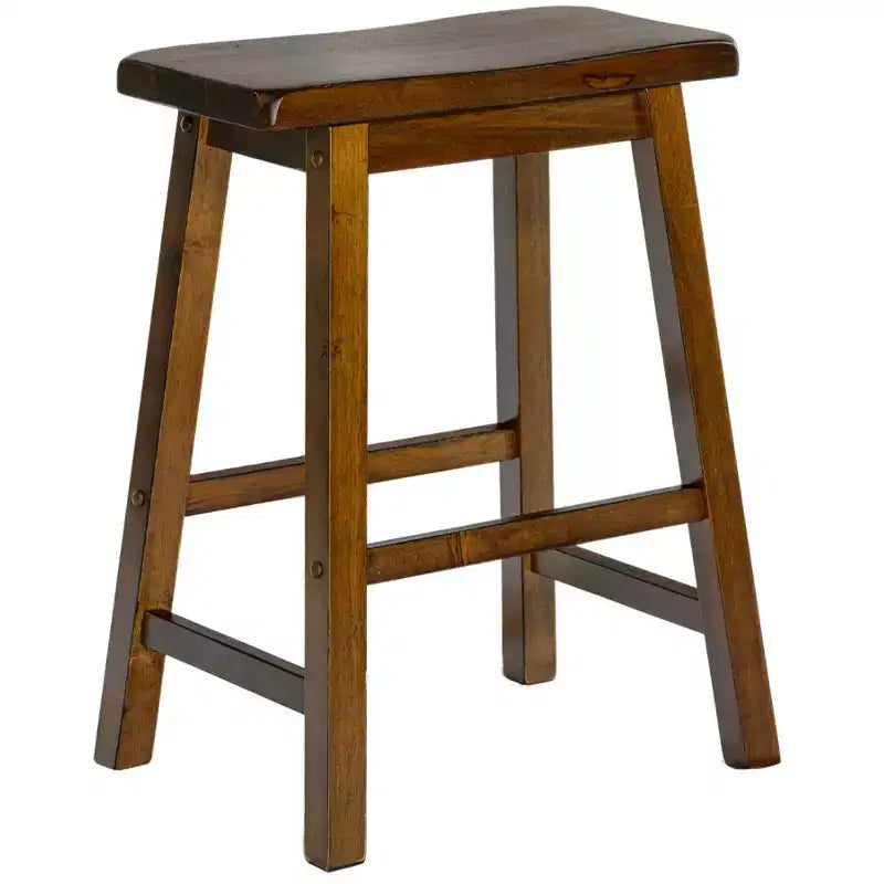 Taburetes rústicos de madera con asiento de montura, juego de 2 — Roble / Negro / Marrón