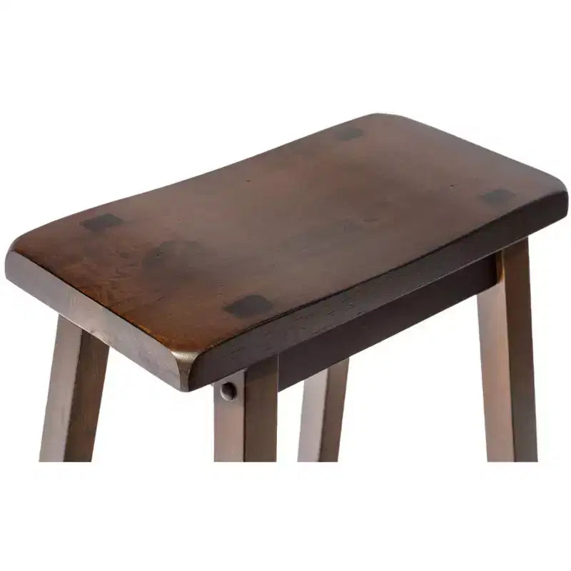 Taburetes rústicos de madera con asiento de montura, juego de 2 — Roble / Negro / Marrón
