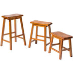 Taburetes rústicos de madera con asiento de montura, juego de 2 — Roble / Negro / Marrón