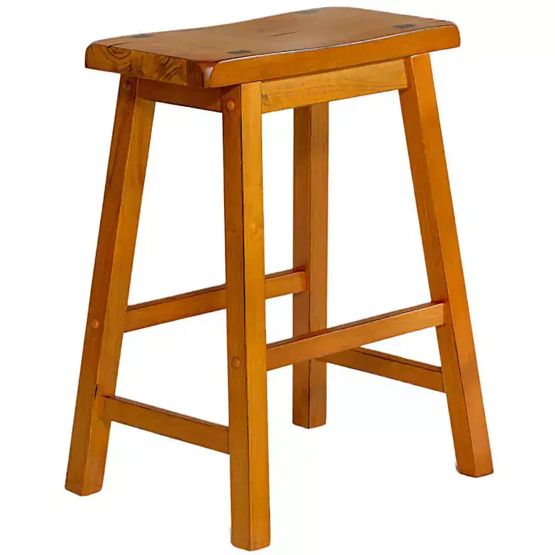 Taburetes rústicos de madera con asiento de montura, juego de 2 — Roble / Negro / Marrón