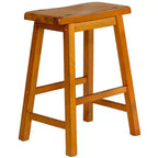 Taburetes rústicos de madera con asiento de montura, juego de 2 — Roble / Negro / Marrón