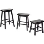Taburetes rústicos de madera con asiento de montura, juego de 2 — Roble / Negro / Marrón