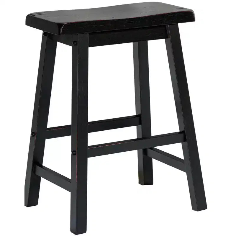 Taburetes rústicos de madera con asiento de montura, juego de 2 — Roble / Negro / Marrón