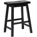 Taburetes rústicos de madera con asiento de montura, juego de 2 — Roble / Negro / Marrón