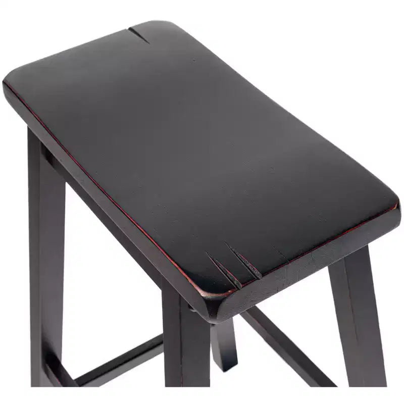 Taburetes rústicos de madera con asiento de montura, juego de 2 — Roble / Negro / Marrón