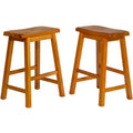 Legacy Decor Set of 2 Distressed Saddleback Wooden Stools