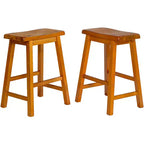 Legacy Decor Set of 2 Distressed Saddleback Wooden Stools