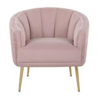 Sillón decorativo tipo barril tapizado en terciopelo verde, asiento individual
