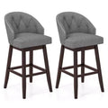 Costway Set of 2 Swivel Bar Stools Tufted Bar Height Pub Chairs with Rubber Wood Legs Grey/Beige