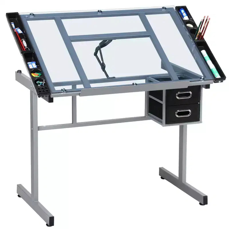Yaheetech Adjustable Drafting Drawing Craft Table Black
