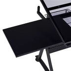 Juego de mesa de dibujo de vidrio ajustable y taburete, negro, 1 persona