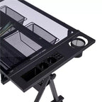 Juego de mesa de dibujo de vidrio ajustable y taburete, negro, 1 persona