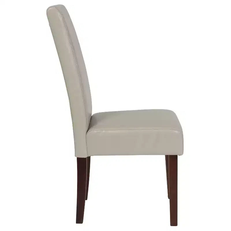 Sillas de comedor Parsons de mediados de siglo, tapizadas en piel sintética, juego de 2 – Beige / Negro / Marrón