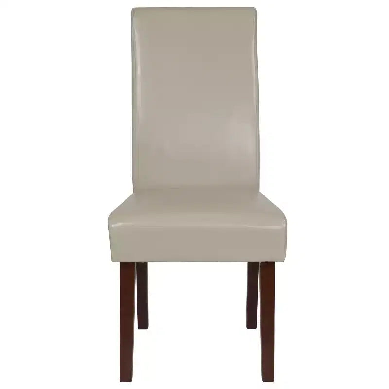 Sillas de comedor Parsons de mediados de siglo, tapizadas en piel sintética, juego de 2 – Beige / Negro / Marrón