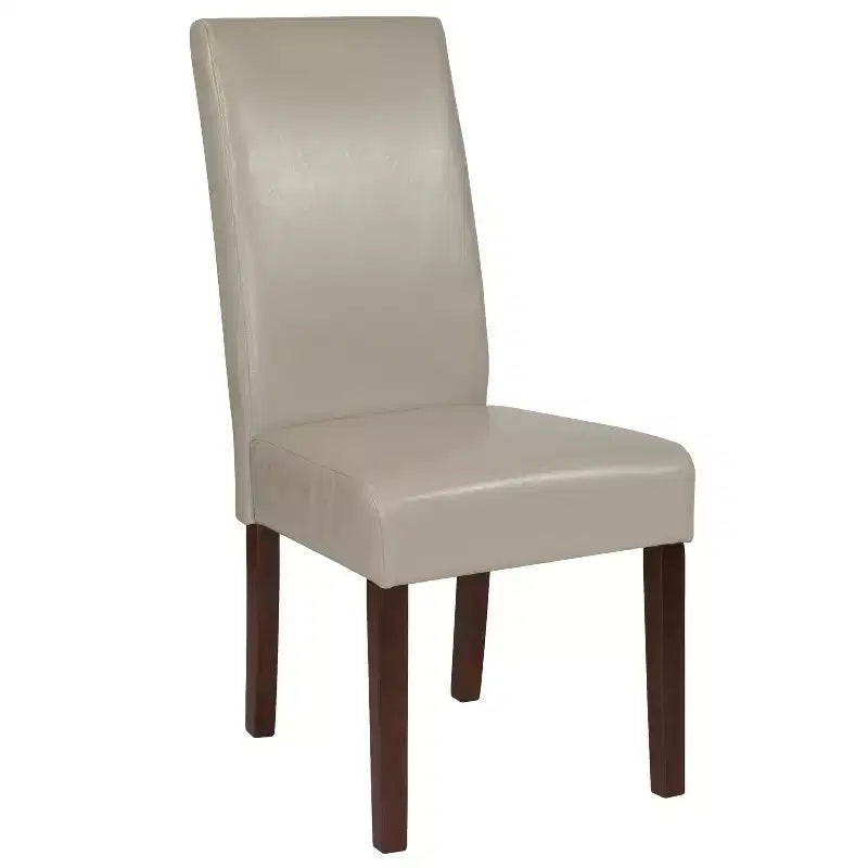 Sillas de comedor Parsons de mediados de siglo, tapizadas en piel sintética, juego de 2 – Beige / Negro / Marrón