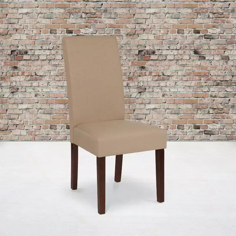 Sillas de comedor Parsons de mediados de siglo, tapizadas en piel sintética, juego de 2 – Beige / Negro / Marrón