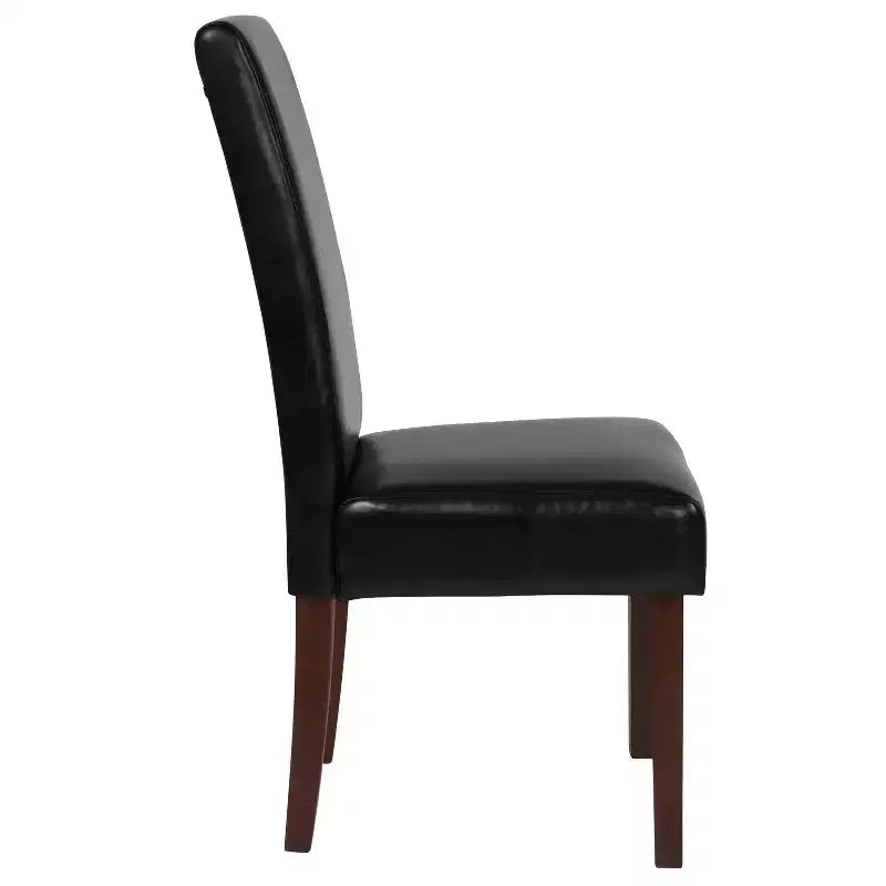 Sillas de comedor Parsons de mediados de siglo, tapizadas en piel sintética, juego de 2 – Beige / Negro / Marrón