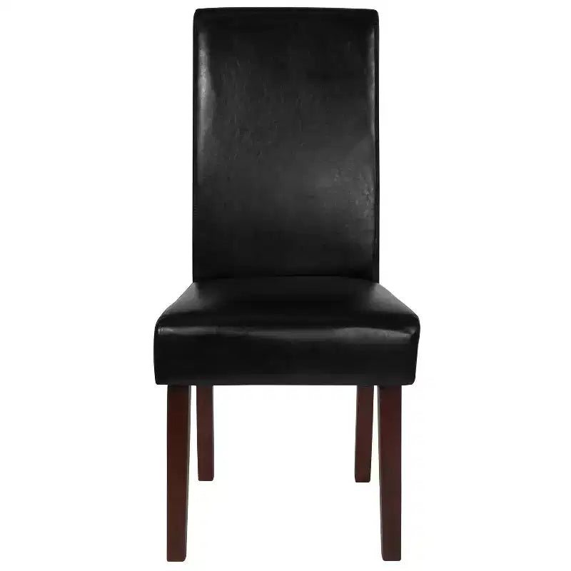 Sillas de comedor Parsons de mediados de siglo, tapizadas en piel sintética, juego de 2 – Beige / Negro / Marrón